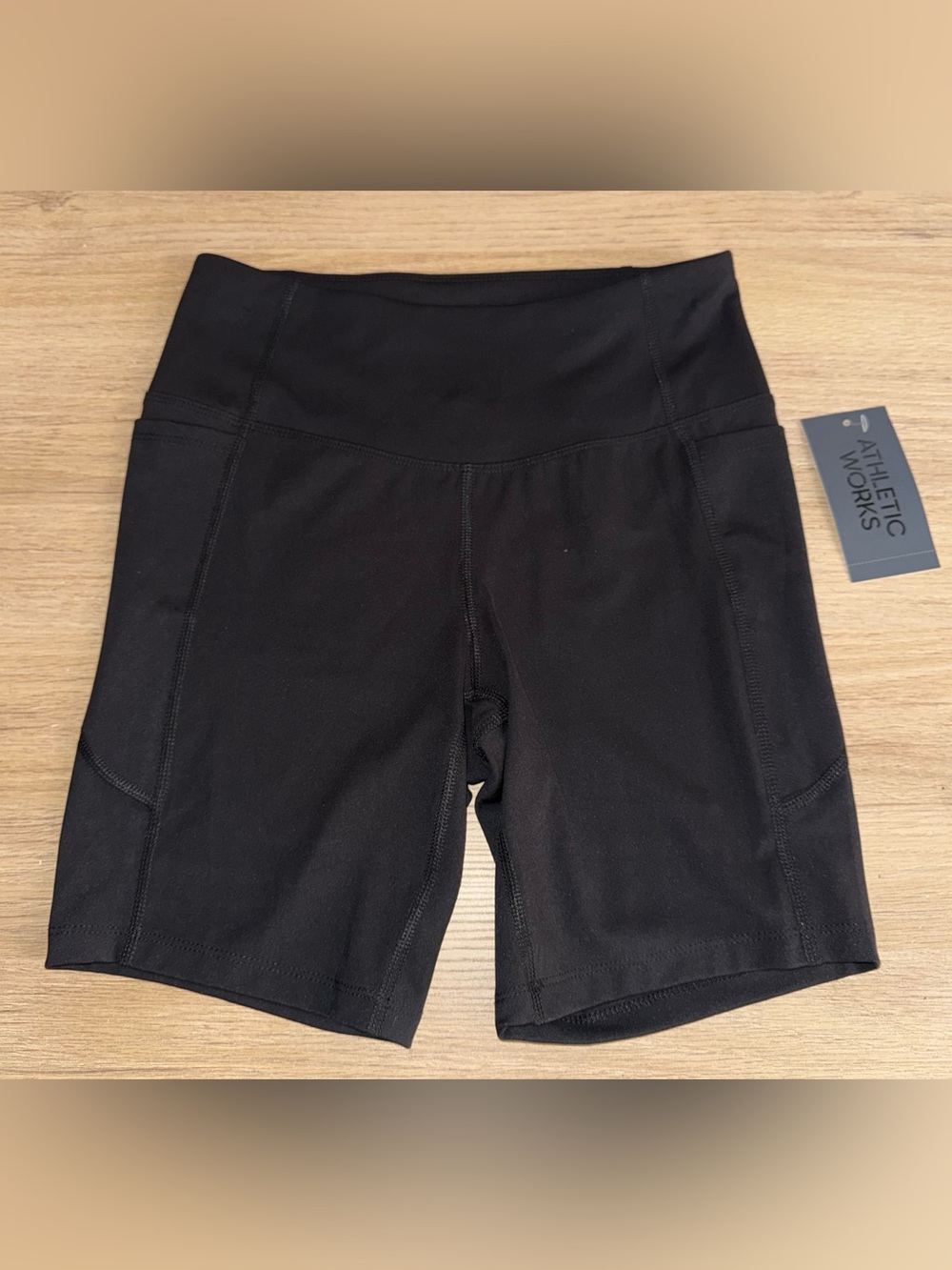 NWT ATHLETIC WORKS Women’s High-Waist Black Active Biker Shorts.